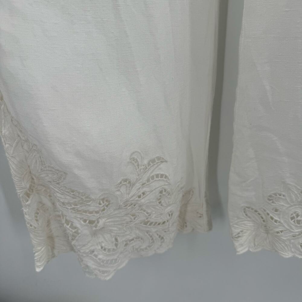 BY ANTHROPOLOGIE Jumpsuit SZ Extra Small NWT Linen Blend Ivory Eyelet Floral - Picture 14 of 16